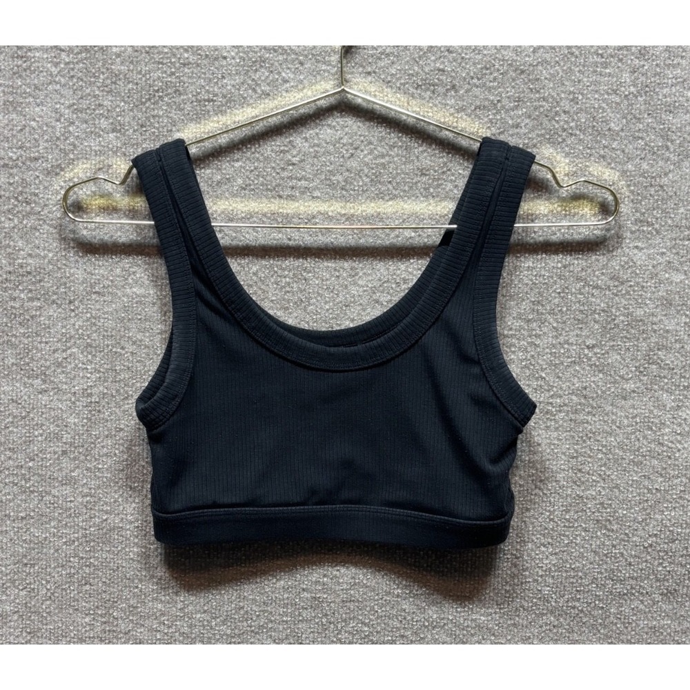Alo Yoga Women's Ribbed Knit Logo Sports Bra Black Size Medium EUC Athleisure